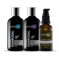 Deals, Discounts & Offers on Beauty Care - Skinatura Bathing Edition, Activated Charcoal Body Wash, Shampoo & X-tenso Hair Serum, 450g