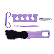 Deals, Discounts & Offers on Beauty Care - Amazon Brand - Solimo Manicure and Pedicure Kit with Nail Clipper, Swab, Foot Grinder, Brush and Toe Separator, Purple, Pack of 5