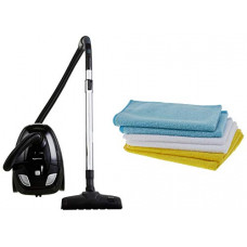 Deals, Discounts & Offers on  - AmazonBasics Vacuum Cleaner with Power Suction, Low Sound, High Energy Efficiency and 2 Years Warran & CW190423D_EU Microfiber Cleaning Cloth - 222 GSM (Pack of 6), Multicolor Combo
