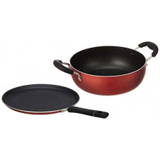 Deals, Discounts & Offers on Cookware - Amazon Brand - Solimo 2-Piece Aluminium Cookware Set - Tawa & Kadhai With 2-Way Non-Stick Coating (Induction And Gas Compatible) - Black
