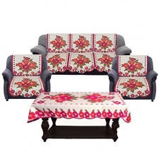 Deals, Discounts & Offers on  - Kuber Industries Cotton Flower Design 5 Seater Sofa Cover with Center Table Cover (Pink & Cream, 7 Pieces, Standard)-CTKTC28733