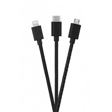 Deals, Discounts & Offers on  - FLiX (Beetel) 3 in 1 Textured Pattern Data Sync & 3A Fast Charging Cable with QC Support For Type C, Micro USB & Lightning Cable, Made in India,480Mbps Data Sync,1.5 Meter Long Cable (Black)(XCD-T101)