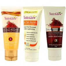Deals, Discounts & Offers on Beauty Care - NutriGlow Gold Kesar Cleanser (65 ml)+ De Tan Scrub (65 gm)+ Skin Radiance Day Cream (50 gm) For Instant Glowing Skin| Deep Pore Cleansing Moisturizing Acne Prone Blacheads & Oily Skin Treatment