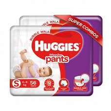 Deals, Discounts & Offers on Baby Care - Huggies Wonder Pants, Small (S) Size Baby Diaper Pants, 4 - 8 kg, Combo Pack of 2, 56 count Per Pack, 112 count