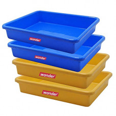 Deals, Discounts & Offers on  - Wonder Plastic Exel Small Ractangular Multipurpose Organising & Storage Tray Set, 4 pc Set, Blue Yellow Color, Made in India, KBS01833