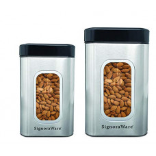 Deals, Discounts & Offers on  - Signoraware Modular Steel Container (Window Square) Matte,Set of 2, 950ml+1400ml, Silver