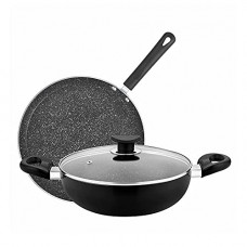 Deals, Discounts & Offers on Cookware - Bergner Essential Plus Non Stick Cookware Set 3Pc-Kadhai with Glass Lid 2.6 L, Dosa Tawa 28cm