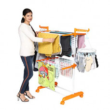 Deals, Discounts & Offers on  - Happer Premium 2 Layer Cloth Drying Stand with Breaking Wheels, Compact Jumbo Stainless Steel Plastic