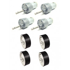 Deals, Discounts & Offers on  - INVENTO 4pcs 12v 10 Kg-cm 200 RPM Side Shaft High Torque Geared DC Motor Heavy Duty with 100mm x 40mm Wheel