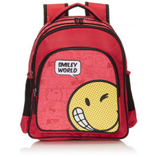 Deals, Discounts & Offers on  - SMILEY Polyester 27 cms Red & Black School Backpack (IBTS-5525)