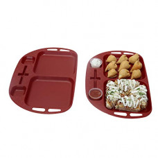 Deals, Discounts & Offers on  - SimpArte Unbreakable Plastic Kid-Friendly Serving Tray with Toothpick Holder, 4 Partitions For Tea and Snacks|Parties|Kitchen and Dining|Microwave Safe|Set of 2, Red