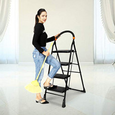 Deals, Discounts & Offers on Home Improvement - Happer Premium PVC Foldable 4 Steps Ladder Clamber (Black & Orange)