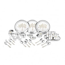 Deals, Discounts & Offers on  - Classic Essentials Heavy Gauge with Permanent Laser Design Stainless Steel Vriksha 32-Pieces Dinner Set, Silver