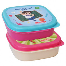 Deals, Discounts & Offers on  - Wonder Plastic Kit Kat Lunch Box Set, 2 pc Lunch Box Small with Saparate Container & Spoon & Fork, Pink Yellow Colour, Made in India
