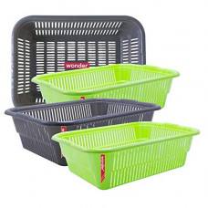 Deals, Discounts & Offers on  - Wonder Plastic Natasha 1013 Fruit Basket Set, 4 Pcs Basket, Green Grey Color, Made in India, KBS02570