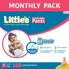 Deals, Discounts & Offers on Baby Care - Little's Baby Pants Diapers with Wetness Indicator and 12 Hours Absorption, Small (S), 4 - 8 kg, 168 Count