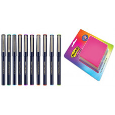 Deals, Discounts & Offers on Stationery - Luxor Finewriter Assorted color (Pack of 10 Pen) with Post-it Cube - 4 Color sticky Notes