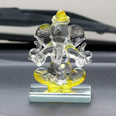 Deals, Discounts & Offers on  - eCraftIndia Yellow and Transparent Double Sided Crystal Car Ganesha Showpiece