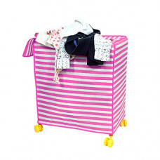 Deals, Discounts & Offers on  - Amazon Brand - Solimo Collapsible Laundry Basket with Wheels, Printed, Pink