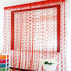 Deals, Discounts & Offers on  - Pindia 6 Feet Set Of 2 Red String Net Heart Design Door Window Curtain
