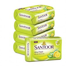 Deals and Offers on Beauty Care - Santoor Aloe Fresh Soap with Aloe Vera and Lime For Radiant Looking Skin, 125g, 4 + 1 Deals, Discounts & Offers on Beauty Care - Santoor Aloe Fresh Soap with Aloe Vera and Lime For Radiant Looking Skin, 125g, 4 + 1