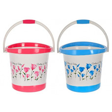 Deals, Discounts & Offers on Home Improvement - Heart Home Multiuses Floral Print Plastic Bucket With Handle, 18 litre Pack of 2 (Blue & White & Pink)-46HH0379