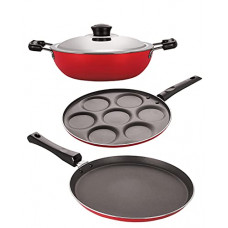 Deals, Discounts & Offers on Cookware - Nirlon Non-Stick Aluminium Stain Resistance Non-Induction 3 Piece Cookware with Premium Quality