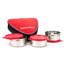 Deals and Offers on  - Signoraware Stainless Steel Sleek Steel Lunch Box (Red) - Set of 3 Deals, Discounts & Offers on  - Signoraware Stainless Steel Sleek Steel Lunch Box (Red) - Set of 3