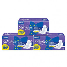 Deals, Discounts & Offers on Health & Personal Care - Stayfree Dry Max All Night XL Dry Cover Sanitary Pads For Women Combo offer, 3 x 42s (126 napkins)