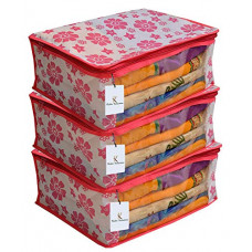 Deals, Discounts & Offers on  - Kuber Industries 3 Piece Non Woven Saree Cover Set, Pink