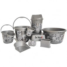 Deals, Discounts & Offers on  - De MONIX Plastic Jumbo Bathroom Bathing Set of 10 Pcs, Heavy Duty, Recycle Plastic, Large Capacity (Flower Print, Colour - Space Grey, 10 peaces)