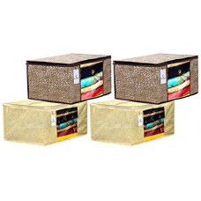 Deals, Discounts & Offers on  - Heart Home Metalic Printed 4 Piece Non Woven Fabric Saree Cover Set with Transparent Window, Extra Large, Golden Brown & Gold - HEART5356