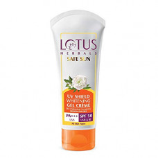 Deals, Discounts & Offers on Beauty Care - Lotus Herbals UV SHIELD WHITENING GEL Creme - UVA, UVB & IR Protection, Skin Brightening, Preservatives Free, No White Cast, Non-Oily SPF 50 PA +++ Cream Sunscreen, 50g