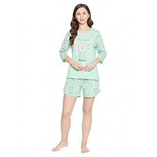 Deals, Discounts & Offers on Women - Clovia Women's Cotton Print Me Pretty T-Shirt and Shorts Set in Green