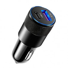 Deals, Discounts & Offers on Mobile Accessories - Dual Port a USB Car Charger Metal Aluminum Alloy 15w Pd Fast Charge Car Charger USB C Quick Charge (Black Gray)