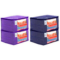 Deals, Discounts & Offers on  - Heart Home Cotton 4 Pcs Hathkadi Print Saree Cover (Dark Blue & Purple) CTHH018900