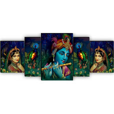 Deals, Discounts & Offers on  - SAF Set of 5 Radhe Krishna with couple peacock UV Textured Home Decorative Gift Item MDF Panel Painting 18 Inch X 42 Inch SANFPNL31209