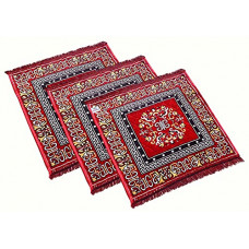 Deals, Discounts & Offers on  - Heart Home Rangoli Design Velvet Square Pooja Mat- Pack of 3 (Maroon)