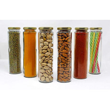 Deals, Discounts & Offers on  - ARUZEN 400 ML Big Bamboo Clear Long Glass Jars Pickle Cereal Spice Grocery Grain Storage Jars [Pack of 6] -