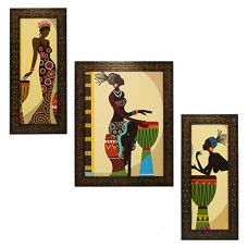 Deals, Discounts & Offers on  - Indianara 3 PC Set of African Women Paintings (1482) Without Glass 5.2 X 12.5, 9.5 X 12.5, 5.2 X 12.5 inch