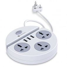 Deals, Discounts & Offers on Electronics - Portronics Power Plate 5 1500W Power Converter with USB Charger & Mobile Holder 3AC Socket + 3USB Ports I 1.5 m Cord Length ( White)