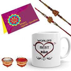 Deals, Discounts & Offers on  - Sawardawalas Designer Rakhi with Rakshabandhan Special Ceramic Coffee Mug and Roli Chawal Gift Set of 2 (Multicolour, 325 ml)