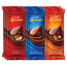 Deals, Discounts & Offers on  - LuvIt Luscious Milk Chocolates Bar | Combo Pack of Milk, Fruit & Nut, Roasted Almond | Deliciously Smooth | Pack of 9 - 426g