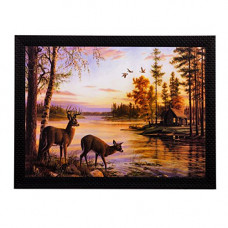 Deals, Discounts & Offers on  - eCraftIndia 'Deer's Drinking Water' Matt Textured Framed UV Art Painting (Synthetic Wood, 35.55 cm x 1.27 cm x 27.93 cm)