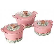 Deals, Discounts & Offers on  - Amazon Brand - Solimo Insulated Inner Stainless Steel 3 pcs Casserole-Pink (800/1100/1700)