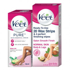 Deals, Discounts & Offers on Health & Personal Care - Veet Hair removal cream- Normal skin-50 gm &Full Body Waxing Kit Easy-Gelwax Technology Normal Skin - 20 Strips with free VeetGlow It Girl pouch, Pink, 50 g (Pack of 1)