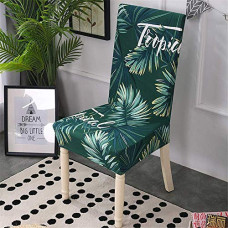 Deals, Discounts & Offers on  - Lukzer Polyester Floral 1 Pc Elastic Chair Cover (Green Leaves Design) Stretch Removable & Washable Dining Chair Cover Protective Seat Slipcover