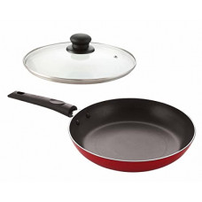 Deals, Discounts & Offers on Cookware - Nirlon Non Stick Coated Aluminium Red Color Tapper Pan/Omelette Pan/Fry Pan, 20 cm with Glass Lid