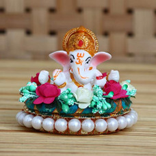 Deals, Discounts & Offers on  - eCraftIndia Lord Ganesha Idol on Decorative Handcrafted Plate with Colorful Flowers