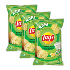 Deals, Discounts & Offers on  - Lays Potato Chips - American Style Cream & Onion Flavour , 115 gm Value Pack of 3